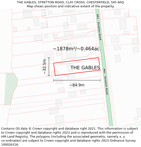 THE GABLES, STRETTON ROAD, CLAY CROSS, CHESTERFIELD, S45 9AQ: Plot and title map