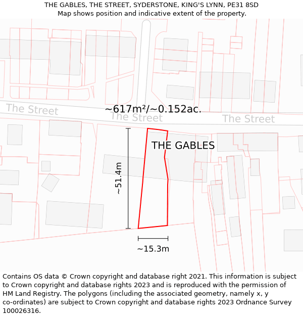 THE GABLES, THE STREET, SYDERSTONE, KING'S LYNN, PE31 8SD: Plot and title map
