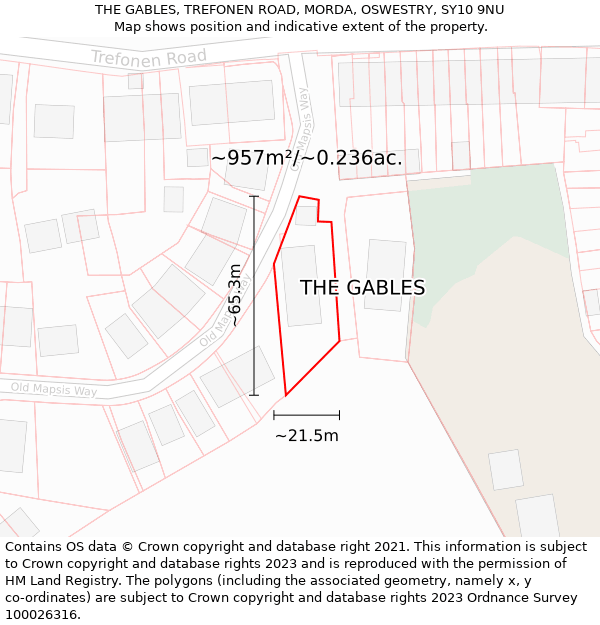 THE GABLES, TREFONEN ROAD, MORDA, OSWESTRY, SY10 9NU: Plot and title map