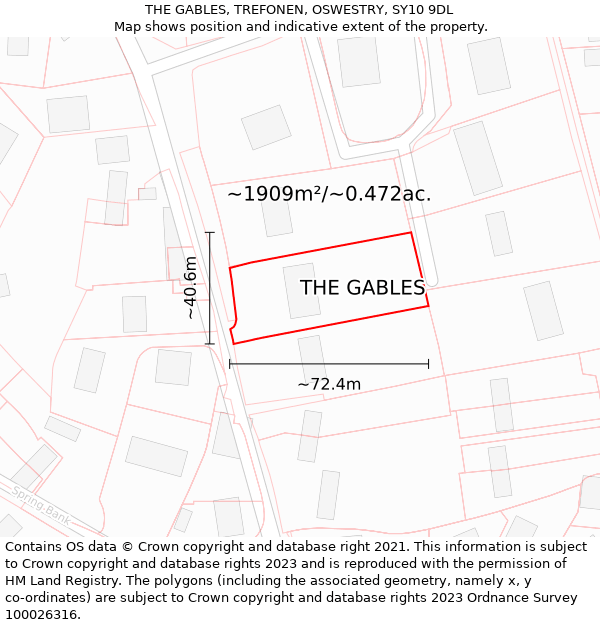 THE GABLES, TREFONEN, OSWESTRY, SY10 9DL: Plot and title map