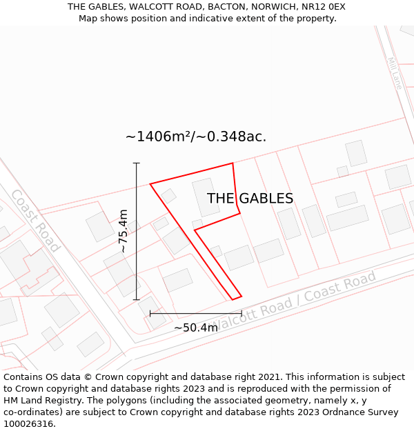 THE GABLES, WALCOTT ROAD, BACTON, NORWICH, NR12 0EX: Plot and title map