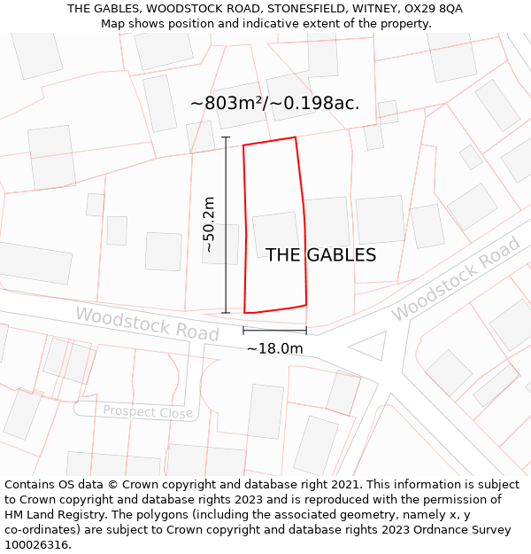 THE GABLES, WOODSTOCK ROAD, STONESFIELD, WITNEY, OX29 8QA: Plot and title map