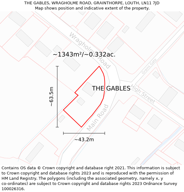 THE GABLES, WRAGHOLME ROAD, GRAINTHORPE, LOUTH, LN11 7JD: Plot and title map