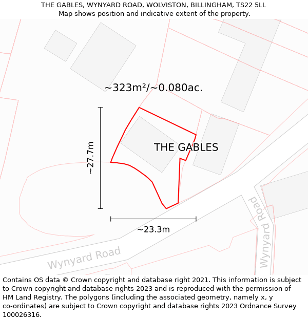 THE GABLES, WYNYARD ROAD, WOLVISTON, BILLINGHAM, TS22 5LL: Plot and title map