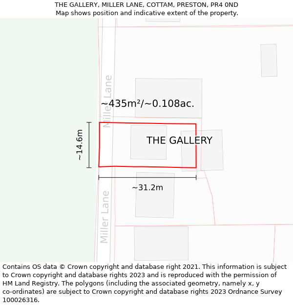 THE GALLERY, MILLER LANE, COTTAM, PRESTON, PR4 0ND: Plot and title map