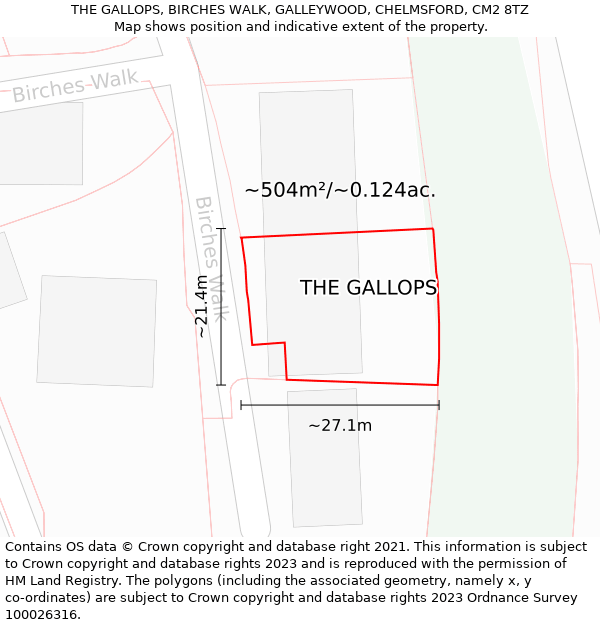 THE GALLOPS, BIRCHES WALK, GALLEYWOOD, CHELMSFORD, CM2 8TZ: Plot and title map