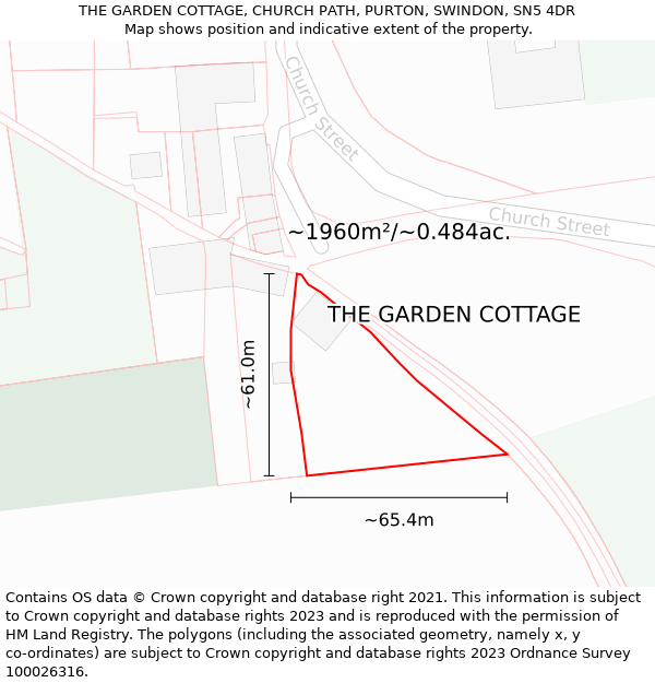 THE GARDEN COTTAGE, CHURCH PATH, PURTON, SWINDON, SN5 4DR: Plot and title map