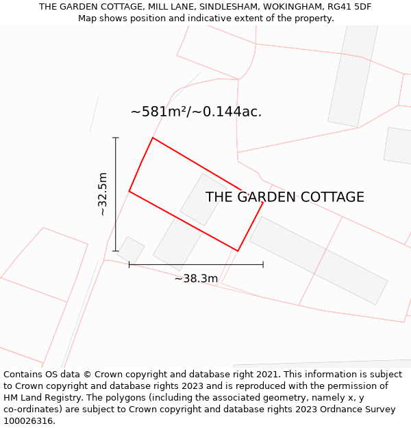 THE GARDEN COTTAGE, MILL LANE, SINDLESHAM, WOKINGHAM, RG41 5DF: Plot and title map