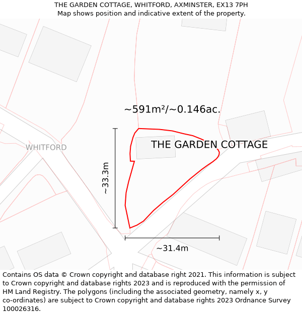 THE GARDEN COTTAGE, WHITFORD, AXMINSTER, EX13 7PH: Plot and title map