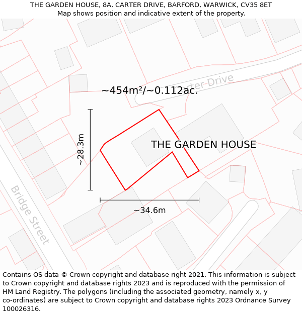 THE GARDEN HOUSE, 8A, CARTER DRIVE, BARFORD, WARWICK, CV35 8ET: Plot and title map