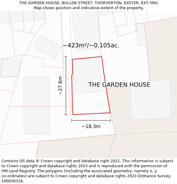 THE GARDEN HOUSE, BULLEN STREET, THORVERTON, EXETER, EX5 5NG: Plot and title map