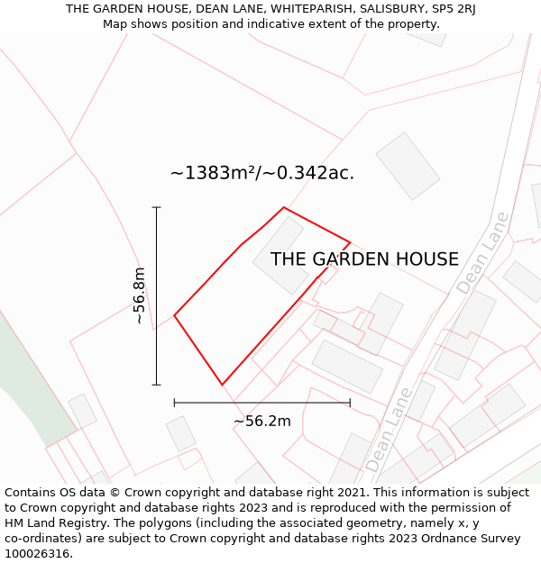 THE GARDEN HOUSE, DEAN LANE, WHITEPARISH, SALISBURY, SP5 2RJ: Plot and title map