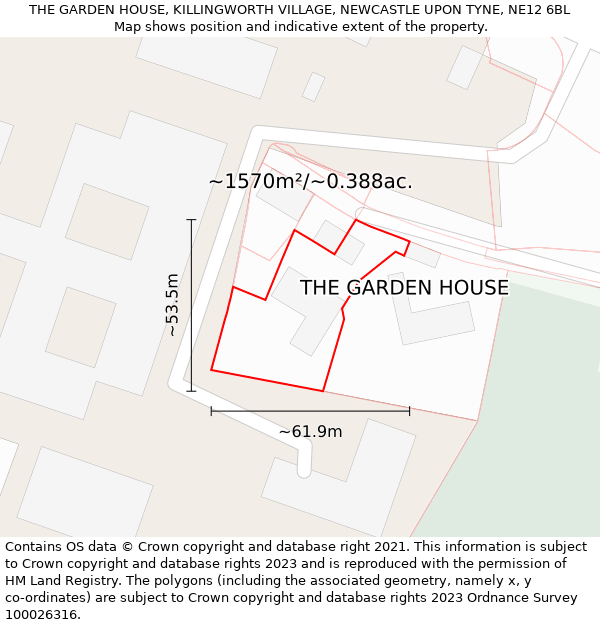 THE GARDEN HOUSE, KILLINGWORTH VILLAGE, NEWCASTLE UPON TYNE, NE12 6BL: Plot and title map