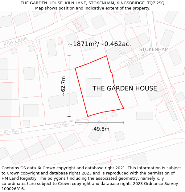 THE GARDEN HOUSE, KILN LANE, STOKENHAM, KINGSBRIDGE, TQ7 2SQ: Plot and title map