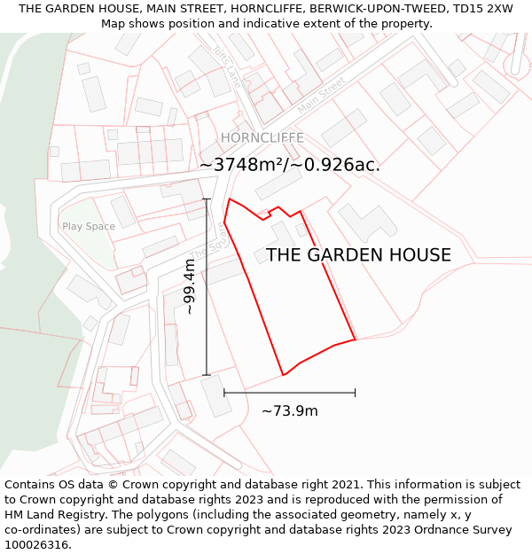 THE GARDEN HOUSE, MAIN STREET, HORNCLIFFE, BERWICK-UPON-TWEED, TD15 2XW: Plot and title map