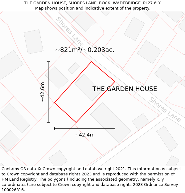 THE GARDEN HOUSE, SHORES LANE, ROCK, WADEBRIDGE, PL27 6LY: Plot and title map