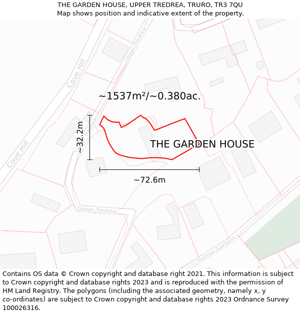 THE GARDEN HOUSE, UPPER TREDREA, TRURO, TR3 7QU: Plot and title map