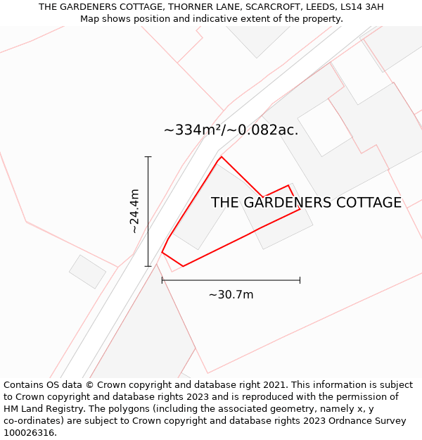 THE GARDENERS COTTAGE, THORNER LANE, SCARCROFT, LEEDS, LS14 3AH: Plot and title map
