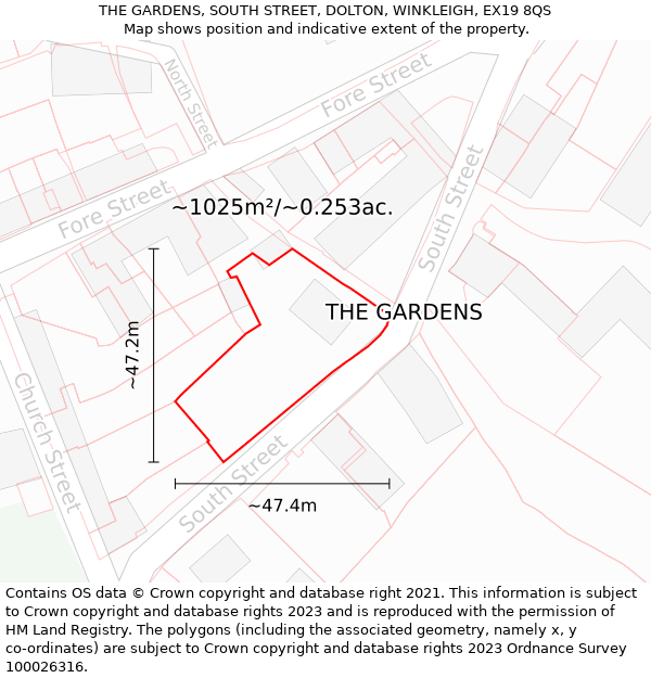 THE GARDENS, SOUTH STREET, DOLTON, WINKLEIGH, EX19 8QS: Plot and title map