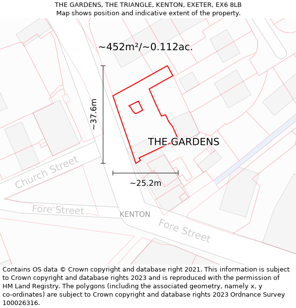 THE GARDENS, THE TRIANGLE, KENTON, EXETER, EX6 8LB: Plot and title map