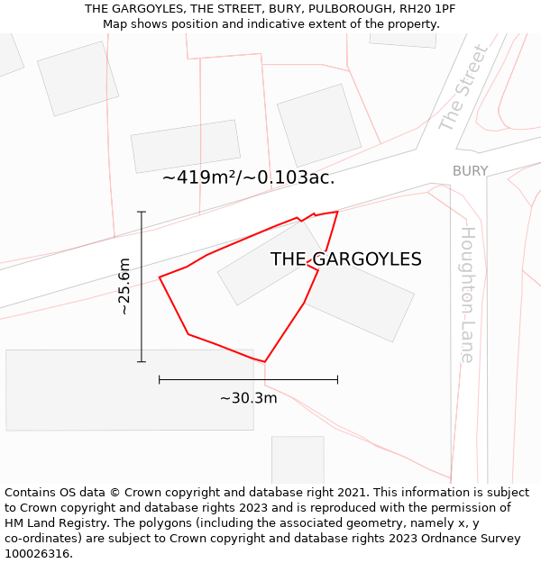 THE GARGOYLES, THE STREET, BURY, PULBOROUGH, RH20 1PF: Plot and title map