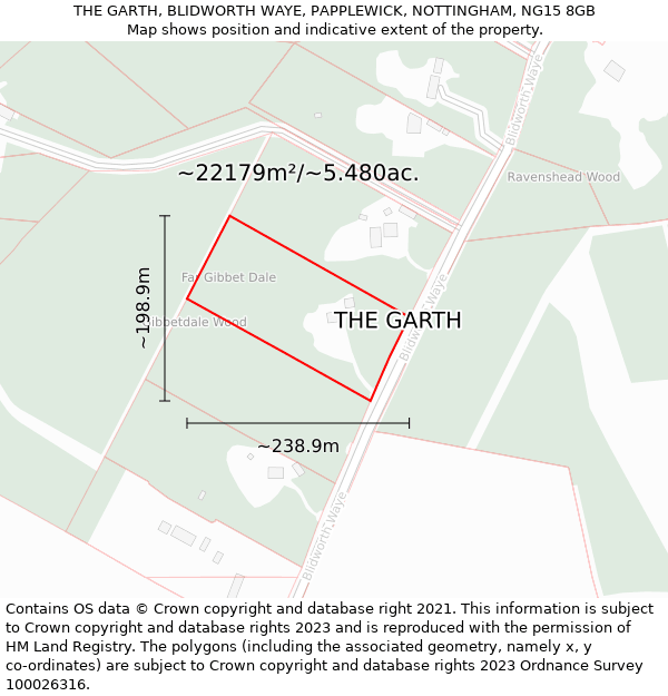 THE GARTH, BLIDWORTH WAYE, PAPPLEWICK, NOTTINGHAM, NG15 8GB: Plot and title map