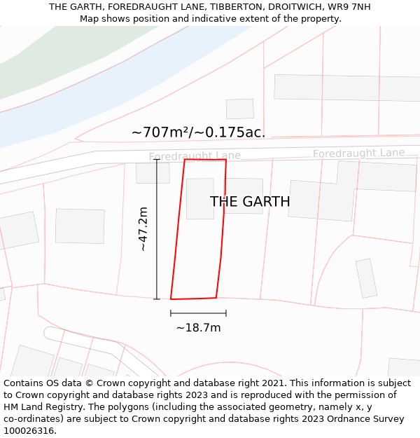 THE GARTH, FOREDRAUGHT LANE, TIBBERTON, DROITWICH, WR9 7NH: Plot and title map