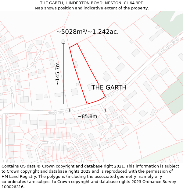 THE GARTH, HINDERTON ROAD, NESTON, CH64 9PF: Plot and title map