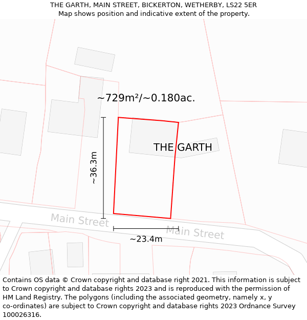 THE GARTH, MAIN STREET, BICKERTON, WETHERBY, LS22 5ER: Plot and title map