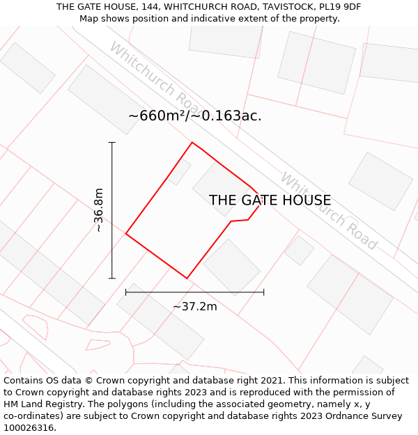 THE GATE HOUSE, 144, WHITCHURCH ROAD, TAVISTOCK, PL19 9DF: Plot and title map