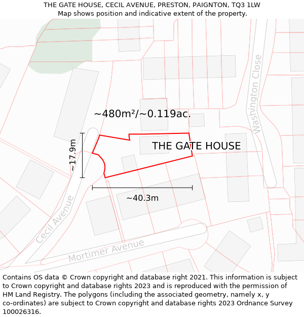 THE GATE HOUSE, CECIL AVENUE, PRESTON, PAIGNTON, TQ3 1LW: Plot and title map