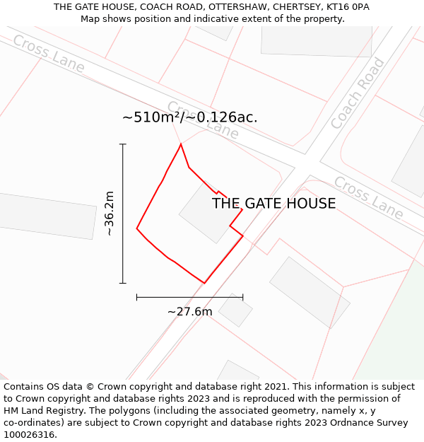 THE GATE HOUSE, COACH ROAD, OTTERSHAW, CHERTSEY, KT16 0PA: Plot and title map