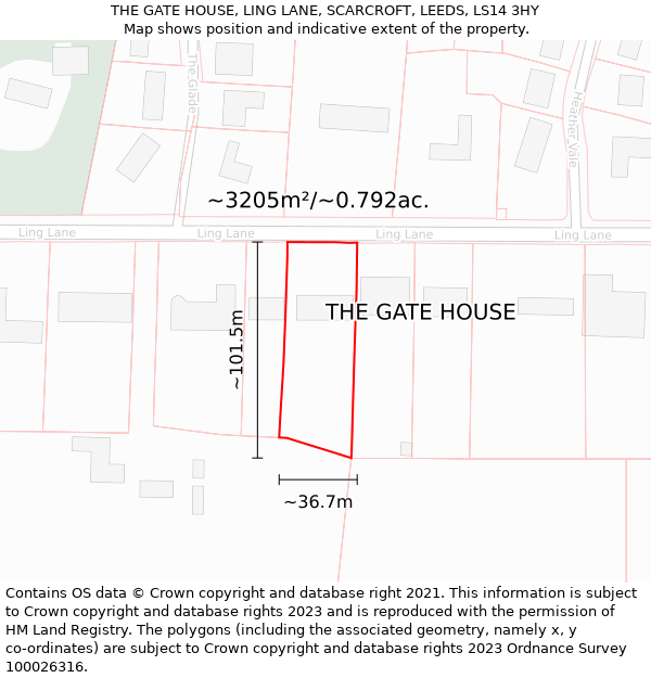 THE GATE HOUSE, LING LANE, SCARCROFT, LEEDS, LS14 3HY: Plot and title map