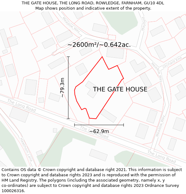 THE GATE HOUSE, THE LONG ROAD, ROWLEDGE, FARNHAM, GU10 4DL: Plot and title map