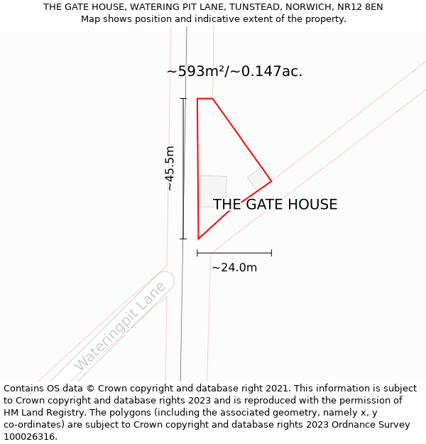 THE GATE HOUSE, WATERING PIT LANE, TUNSTEAD, NORWICH, NR12 8EN: Plot and title map