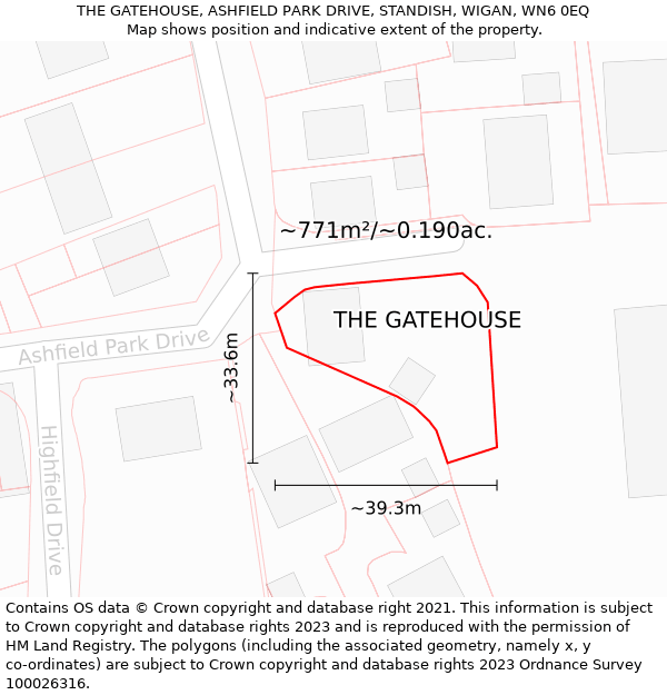 THE GATEHOUSE, ASHFIELD PARK DRIVE, STANDISH, WIGAN, WN6 0EQ: Plot and title map