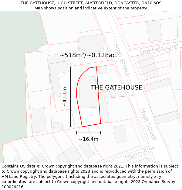 THE GATEHOUSE, HIGH STREET, AUSTERFIELD, DONCASTER, DN10 6QS: Plot and title map