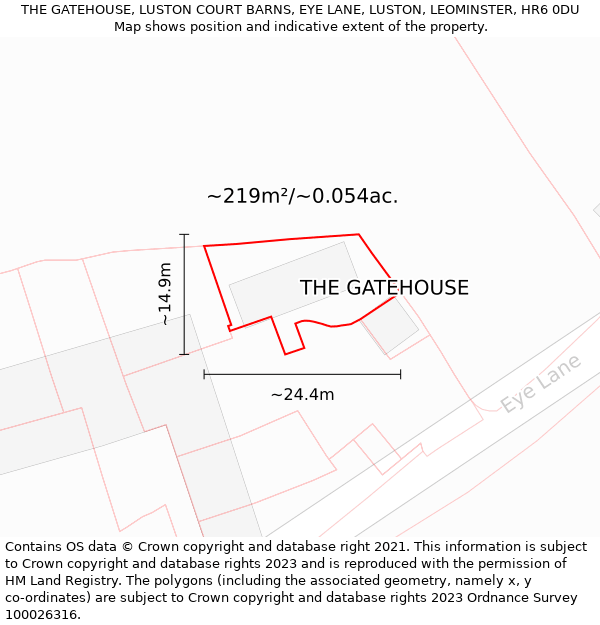 THE GATEHOUSE, LUSTON COURT BARNS, EYE LANE, LUSTON, LEOMINSTER, HR6 0DU: Plot and title map