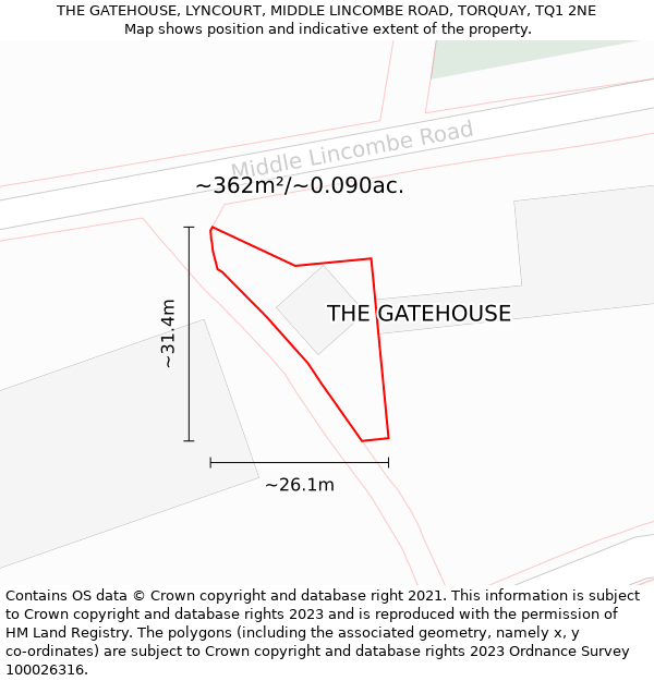 THE GATEHOUSE, LYNCOURT, MIDDLE LINCOMBE ROAD, TORQUAY, TQ1 2NE: Plot and title map