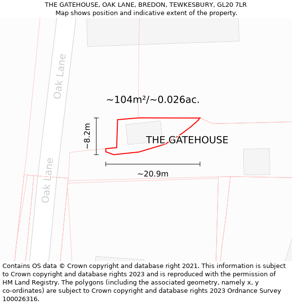THE GATEHOUSE, OAK LANE, BREDON, TEWKESBURY, GL20 7LR: Plot and title map
