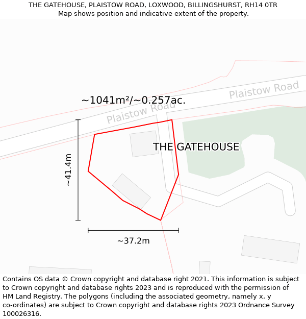 THE GATEHOUSE, PLAISTOW ROAD, LOXWOOD, BILLINGSHURST, RH14 0TR: Plot and title map