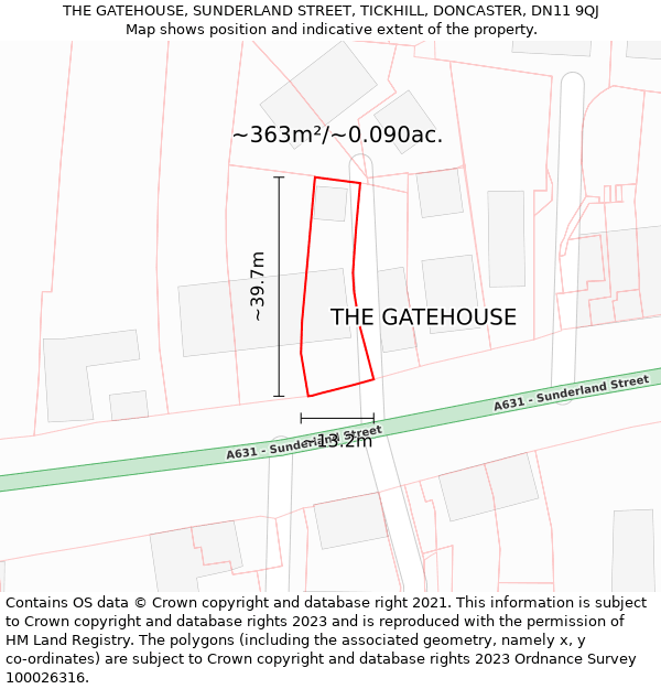 THE GATEHOUSE, SUNDERLAND STREET, TICKHILL, DONCASTER, DN11 9QJ: Plot and title map