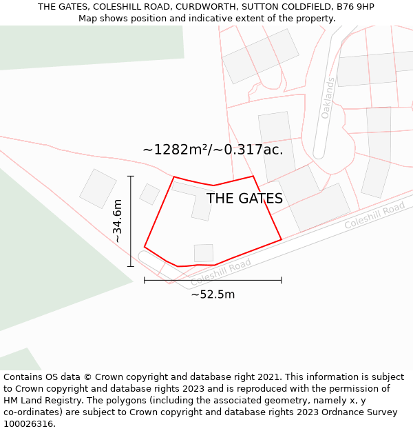 THE GATES, COLESHILL ROAD, CURDWORTH, SUTTON COLDFIELD, B76 9HP: Plot and title map