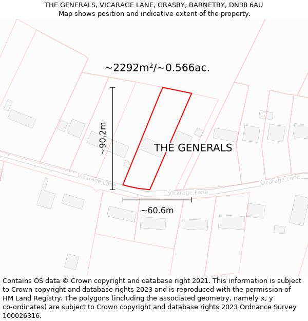 THE GENERALS, VICARAGE LANE, GRASBY, BARNETBY, DN38 6AU: Plot and title map