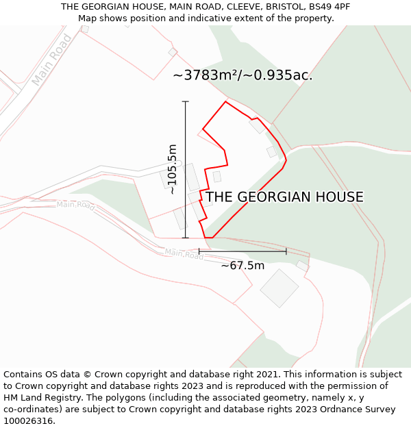 THE GEORGIAN HOUSE, MAIN ROAD, CLEEVE, BRISTOL, BS49 4PF: Plot and title map