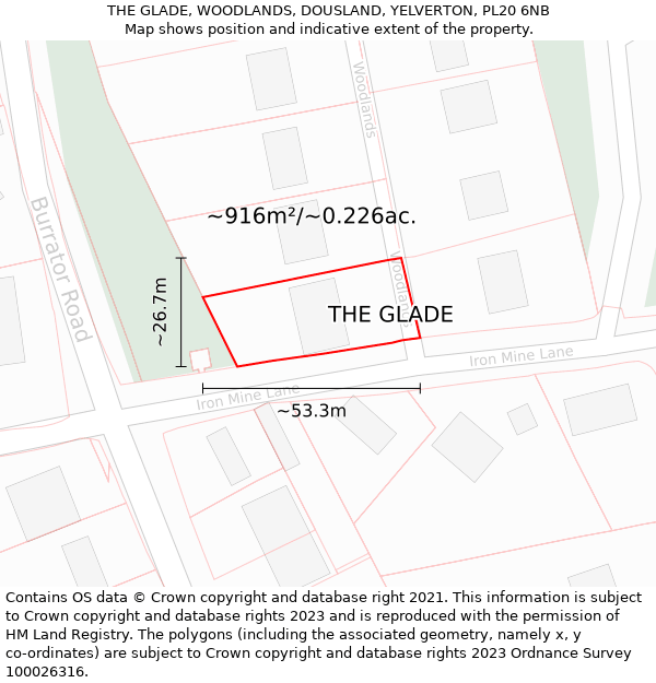 THE GLADE, WOODLANDS, DOUSLAND, YELVERTON, PL20 6NB: Plot and title map