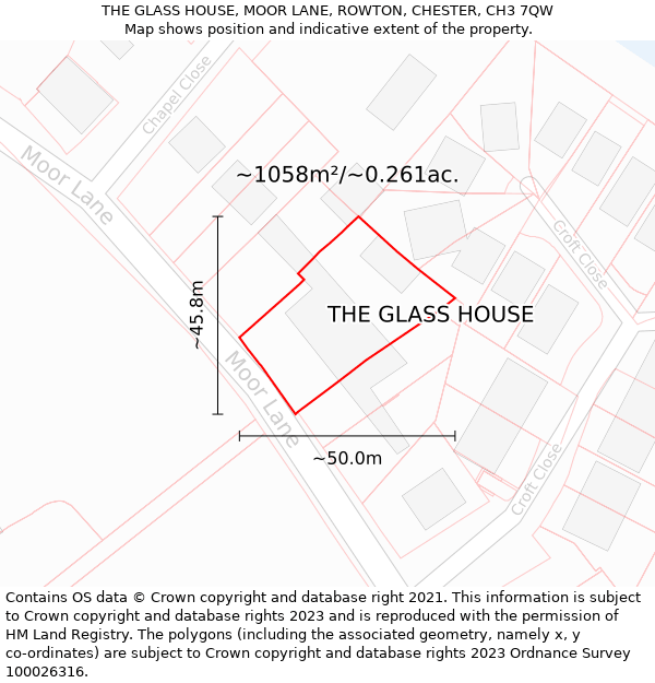 THE GLASS HOUSE, MOOR LANE, ROWTON, CHESTER, CH3 7QW: Plot and title map