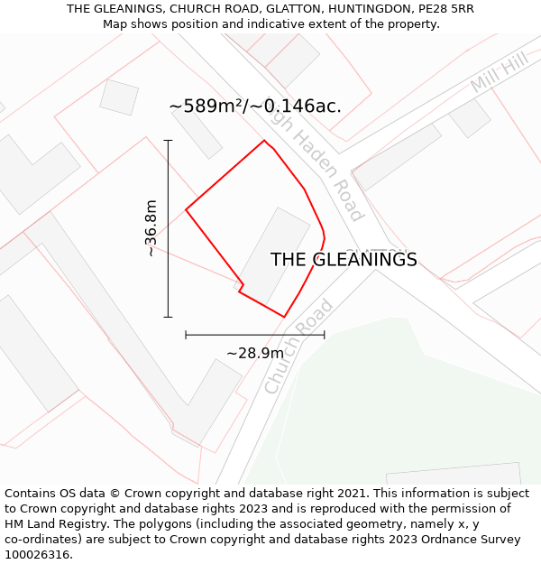 THE GLEANINGS, CHURCH ROAD, GLATTON, HUNTINGDON, PE28 5RR: Plot and title map