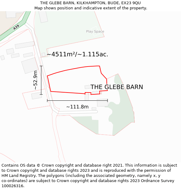 THE GLEBE BARN, KILKHAMPTON, BUDE, EX23 9QU: Plot and title map