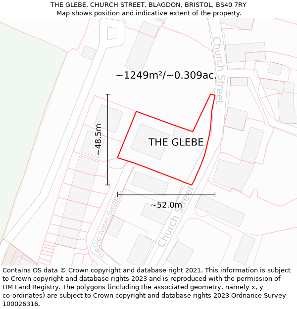 THE GLEBE, CHURCH STREET, BLAGDON, BRISTOL, BS40 7RY: Plot and title map